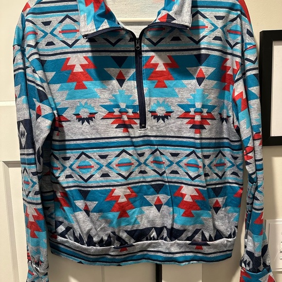 SHEIN Aztec Print Blue and Red Women's Top - Picture 4 of 6